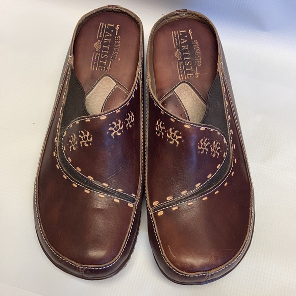 Spring Step L’Artiste brown hand painted clog Chino Clog mule open back comfort - Picture 7 of 16